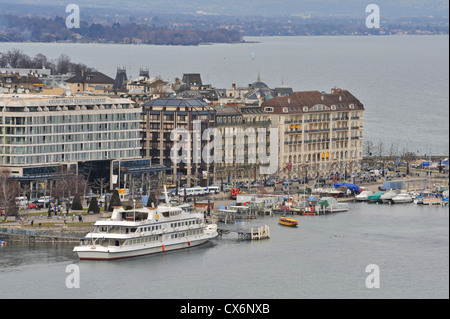 Vista aerea di Ginevra dal lago, Svizzera Foto Stock