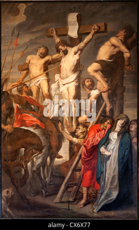 GENT - 23 giugno: Cristo sulla croce tra due ladri di Pieter Pauwel Rubens (1619 a.d.) in San Pietro chiesa il 23 giugno Foto Stock