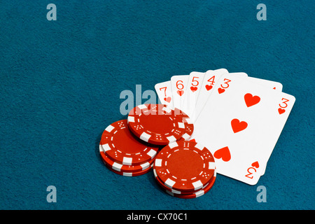 Un straight flush una mano vincente nella scheda di gioco di Poker Foto Stock