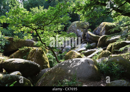 Le Chaos de Rochers, Huelgoat, Finistère Bretagna, Francia Foto Stock