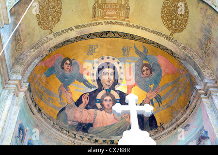 Pittura murale da Milhail Nesterov, Chiesa di St. Alexander Nevsky, Akhali Zarzma, Abastumani, Samtskhe-Javakheti, Georgia Foto Stock