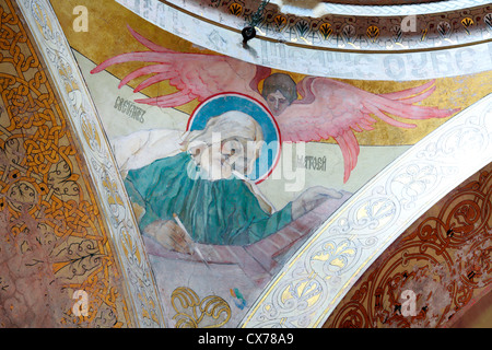 Pittura murale da Milhail Nesterov, Chiesa di St. Alexander Nevsky, Akhali Zarzma, Abastumani, Samtskhe-Javakheti, Georgia Foto Stock