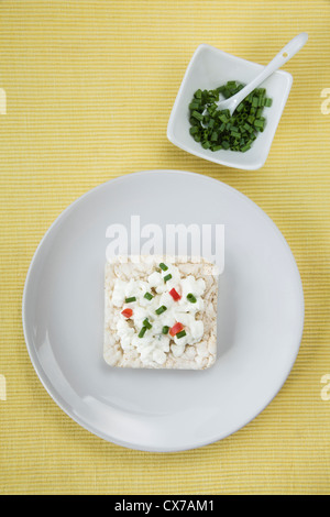 Torta di riso condito con ricotta e erba cipollina tritata Foto Stock