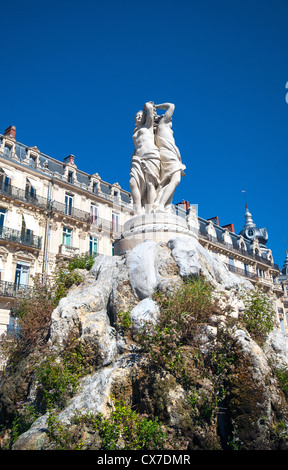 La Fontana delle Tre Grazie a Place de la Comédie, Montpellier, Francia Foto Stock