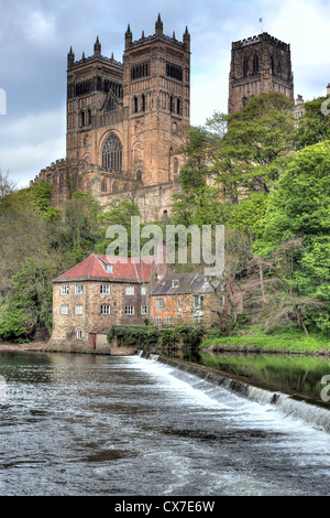 La Cattedrale di Durham sul fiume usura, Durham, North East England, Regno Unito Foto Stock