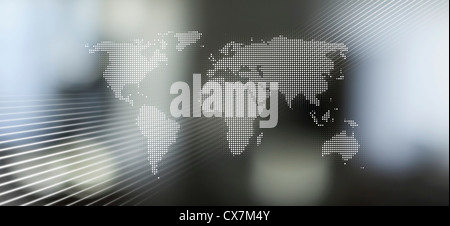 Mappa del mondo in punti contro un sfondo astratto Foto Stock
