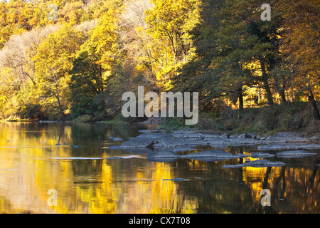 Il fiume Creuse nel riflettere il pieno colori autunnali. La zona era uno dei preferiti di artista Claude Monet. Foto Stock