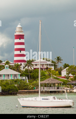 Speranza città faro e il gomito Harbour Cay Abacos, Bahamas. Foto Stock