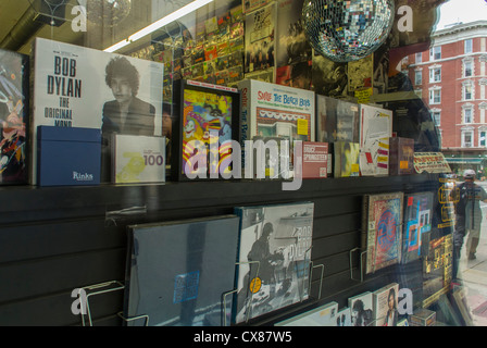 New York City, NY, USA, negozi di vetrine, negozio di dischi d'epoca, musica rock classica, nel Greenwich Village, rock'n'roll Foto Stock