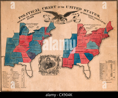 Grafico politico degli Stati Uniti : mostra il progresso della riforma, o sobrio secondo i pensieri della gente, circa 1840 Foto Stock