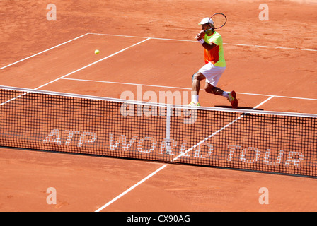 Fernando Verdasco giocando al ATP Banc Sabadell torneo aperto a Barcellona 2012 Foto Stock