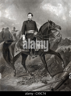 Il maggiore generale George Brinton McClellan nella battaglia di Antietam conosciuta anche come la battaglia di Sharpsburg, Guerra civile americana Foto Stock