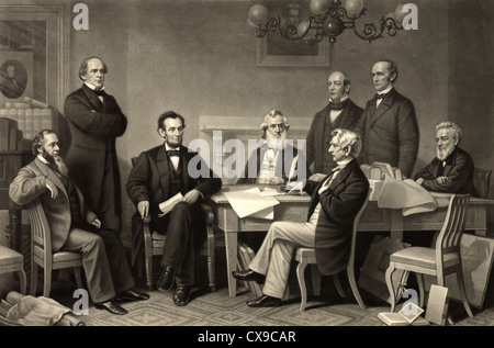 Abraham Lincoln firma il Proclama di emancipazione su luglio 22, 1862 Foto Stock