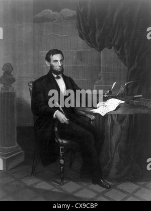 Abraham Lincoln. Il presidente degli Stati Uniti. Firma il Proclama di emancipazione Foto Stock