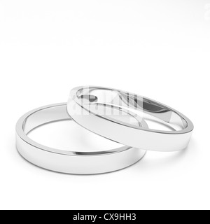 Un paio di isolati di argento o di platino anelli matrimoni. Foto Stock