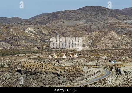 Mini Hollywood nel paesaggio del deserto di Almeria, Spagna, scena di Sergio Leone Spaghetti western Foto Stock