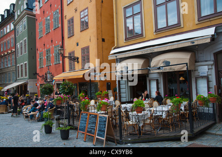 Cafe terrazza Stortorget square Gamla Stan la città vecchia a Stoccolma Svezia Europa Foto Stock