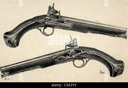 Pistole. Il XVIII secolo. Incisione. Foto Stock