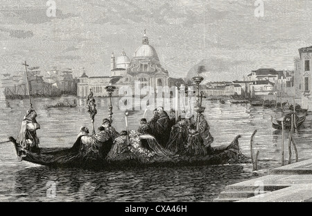 L'Italia. Venezia. Xix secolo. Il corteo funebre. Incisione di Marichal in "l'immagine", 1880. Foto Stock