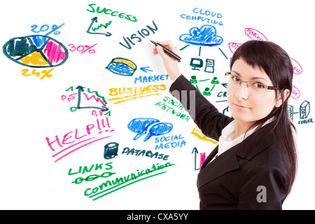 Imprenditrice disegnare moderno concetto di business. Le questioni sociali. Foto Stock