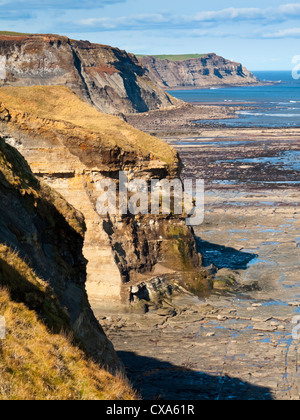 Vista guardando a nord sulle scogliere tra Robin Hood's Bay e Whitby parte del modo di Cleveland sul nord della costa dello Yorkshire Regno Unito Foto Stock