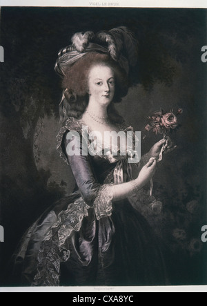 Maria Antonietta (1755-17930) regina di Francia, moglie di Luigi XVI, mano incisione colorata Foto Stock