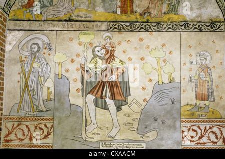 Pittura decorativa nella chiesa finlandese della Santa Croce del 14th secolo, Taivassalo, Finlandia Foto Stock