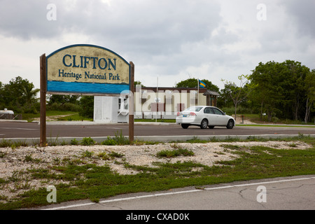 Clifton Heritage National Park segno, New Providence Island, Bahamas, dei Caraibi Foto Stock