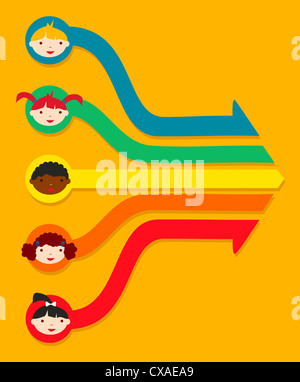 La diversità di educazione a scuola i bambini il diagramma di rete illustrazione. Illustrazione Vettoriale stratificata per una facile manipolazione e colorazione personalizzata. Foto Stock