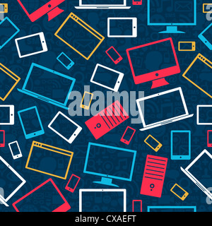 Gadget icone seamless pattern su social media sfondo. Illustrazione Vettoriale stratificata per una facile manipolazione e colorazione personalizzata. Foto Stock