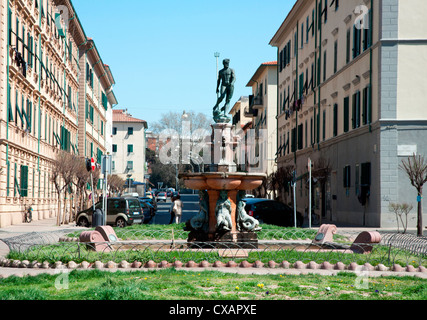 Nettuno e Le Nereidi fontana, Piazza Modigliani, Livorno, Toscana, Italia, Europa Foto Stock