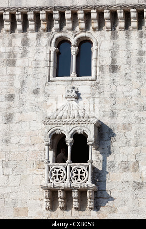 Balcone Della Torre de Belem, il Sito Patrimonio Mondiale dell'UNESCO, Belem, Lisbona, Portogallo, Europa Foto Stock
