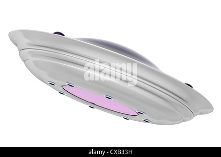 UFO isolato su sfondo bianco - vista dal basso Foto Stock