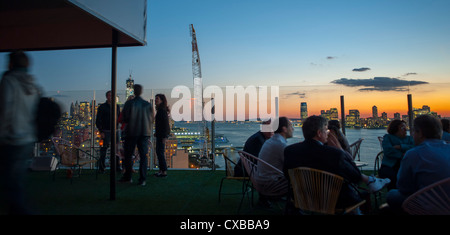 New York, NY, STATI UNITI D'AMERICA, Panoramiche notturne, Cityscapes dalla parte superiore dello Standard Hotel Bar Terrazza sul tetto, Meatpacking District, Manhattan Foto Stock