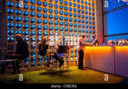 New York, NY, USA, People in Bar con Il Top of the Standard Hotel Bar Rooftop Terrace Notturno, nel quartiere Meatpacking, Manhattan, Tavern Scenes Foto Stock