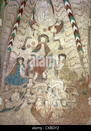 Al-secco murale all'interno della chiesa di San Lorenzo di Lohja, Finlandia Foto Stock