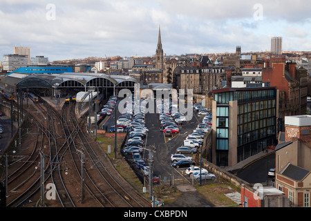 Newcastle upon Tyne stazione ferroviaria dal Castello Foto Stock