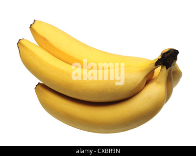 Cinque banane giallo su sfondo bianco, isolata. Foto Stock