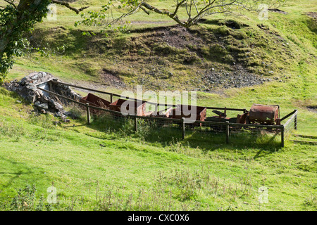 Arrugginimento vagoncini da miniera a fascio Wanlockhead Museo motore -3 Foto Stock