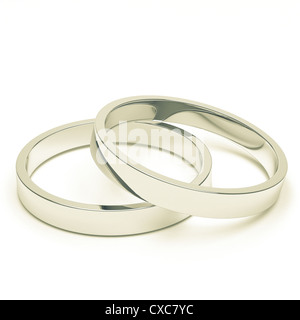 Un paio di isolati di argento o di platino anelli matrimoni. Foto Stock
