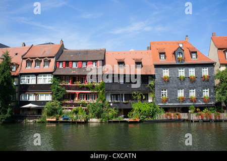 Vecchie case sul lungomare in Little Venice a Bamberg Baviera Germania Foto Stock