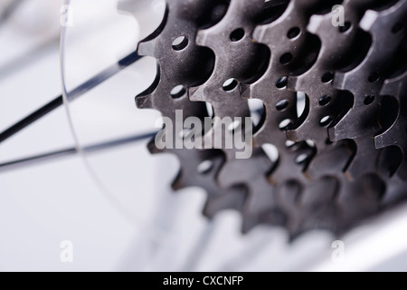 Close up dettaglio di una bicicletta ingranaggio posteriore ruota libera Foto Stock