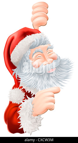 Illustrazione di felice Natale Santa Claus peeping round e puntamento Foto Stock