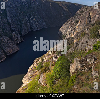 Vista la bellezza naturale di Arribes do Douro accanto alla diga di salto Aldeadavila, sul confine con la Spagna con il Portogallo Foto Stock