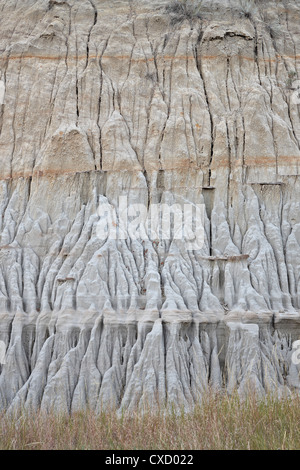 Roccia erosa in badlands, Parco nazionale Theodore Roosevelt, il Dakota del Nord, Stati Uniti d'America, America del Nord Foto Stock