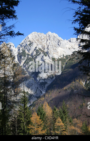 Kranjska Gora e si affaccia sulle Alpi Giulie da Vrsic Pass Foto Stock