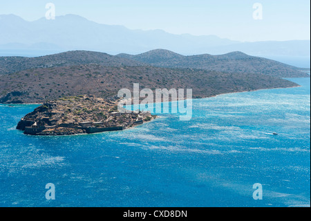 Il tempo di un lebbrosario isola di Spinalonga (Σπιναλόγκα) o Kalydon nel golfo di Elounda Creta Grecia Foto Stock
