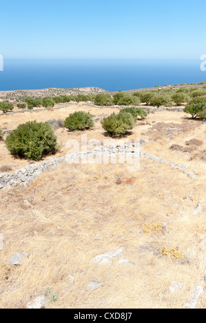 Antico casale in pietra del cerchio di trebbiatura Creta Grecia Foto Stock