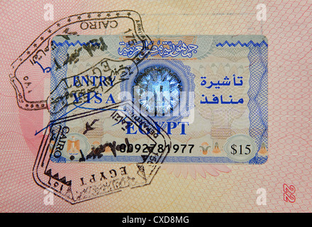 Passaporto con visto turistico e timbri Foto Stock