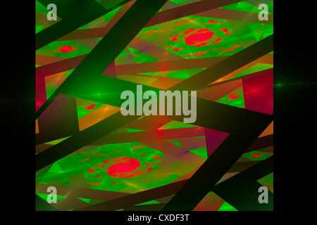Computer generato triangoli verdi fiamma frattale con sfondo nero. Foto Stock